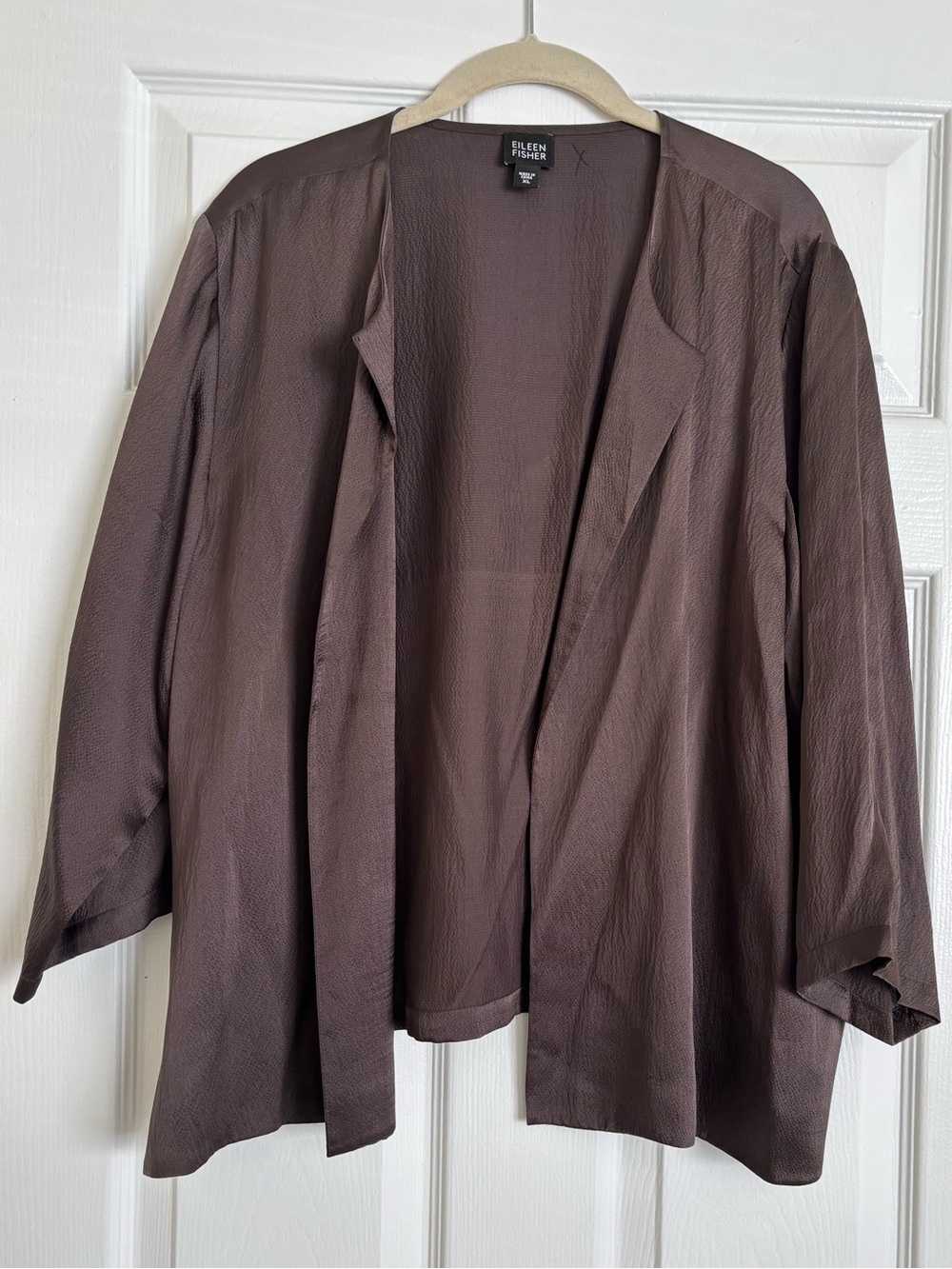 Eileen Fisher Chocolate-Brown Lightweight Open Front Jacket